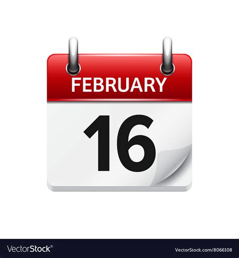 February 16 Flat Daily Calendar Icon Date Vector Image