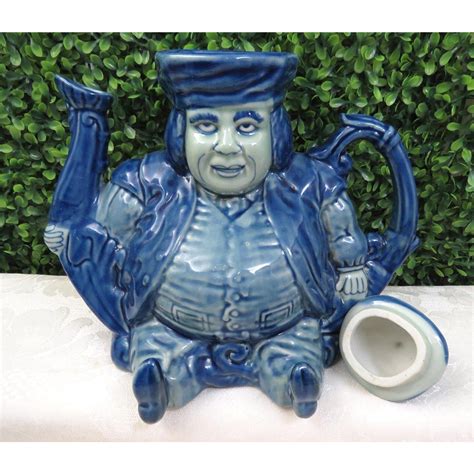 Vintage Mismatch Ironstone Teapot All Blue Figural Teapot Marked