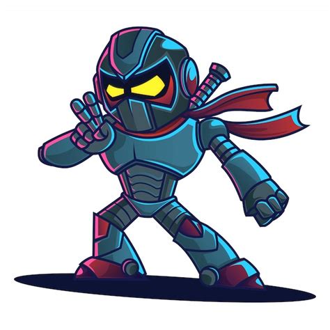 Robot Ninja De Dibujos Animados Vector Premium