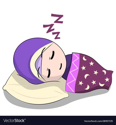 Cartoon Chibi Muslim Female Character Sleeping Vector Image