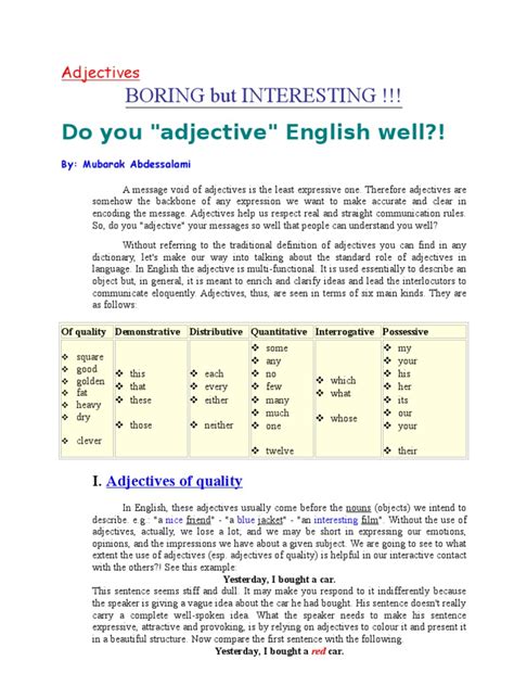 Learn about quality adjective with free interactive flashcards. Adjectives of Quality | Adjective | Grammar