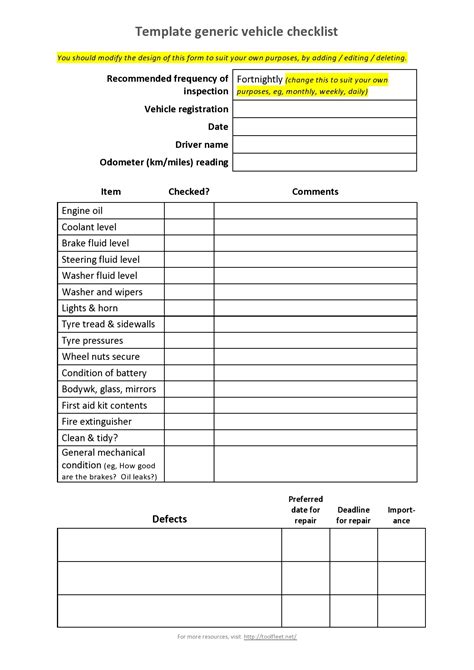 Mto Vehicle Safety Inspection Checklist Free 52 Inspection Forms In