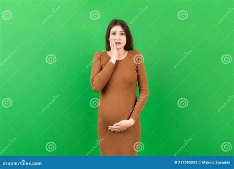 Stressed Or Angry Pregnant Woman Pregnancy Mother Problems On Colored Background Isolated Stock