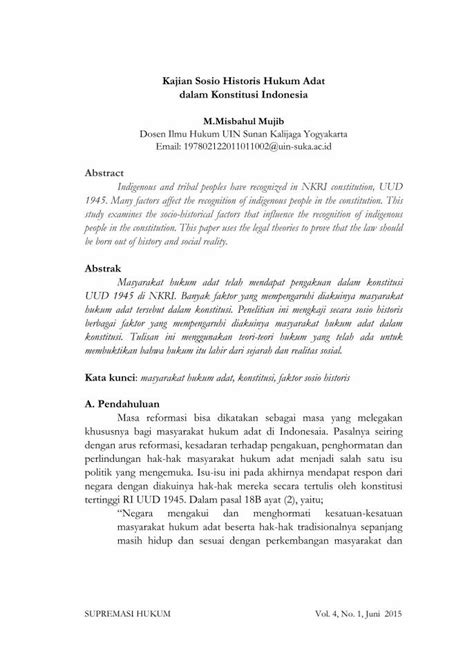 PDF Kajian Sosio Historis Hukum Adat Dalam Konstitusi Rangka