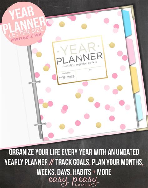 Year Planner Printable Yearly Organizer 85x11 Printable Planner 12