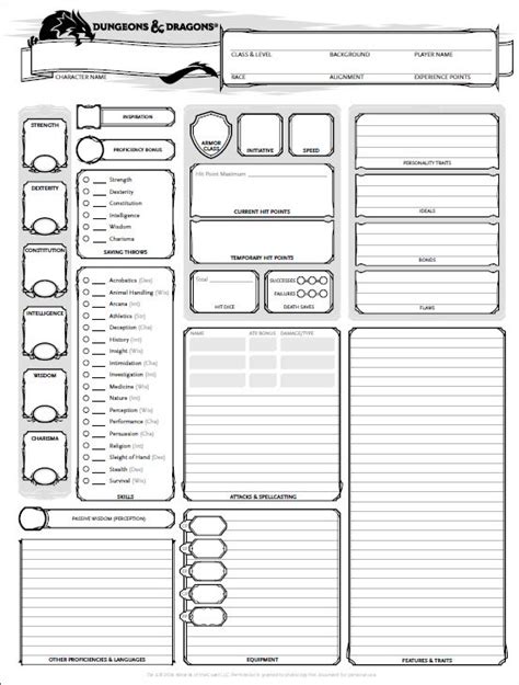 Dungeons And Dragons Character Sheet Th Ed Get It Here Wizards Of The Coast Dnd Character