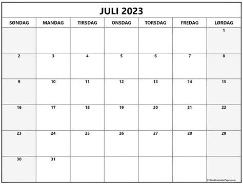 Juli 2023 Kalender Dansk Kalender Juli
