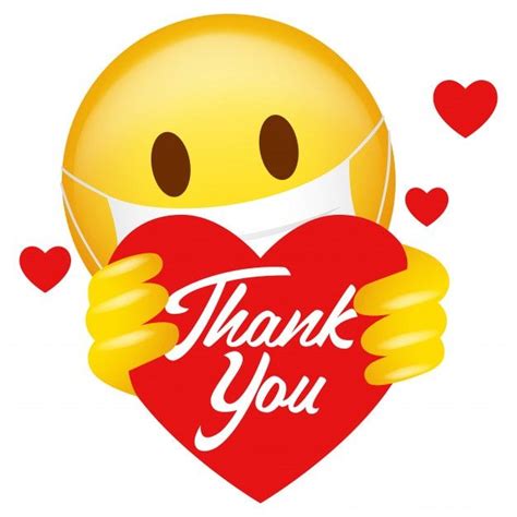 Emoticon Wearing Medical Mask Holding Heart Symbol With Thank You