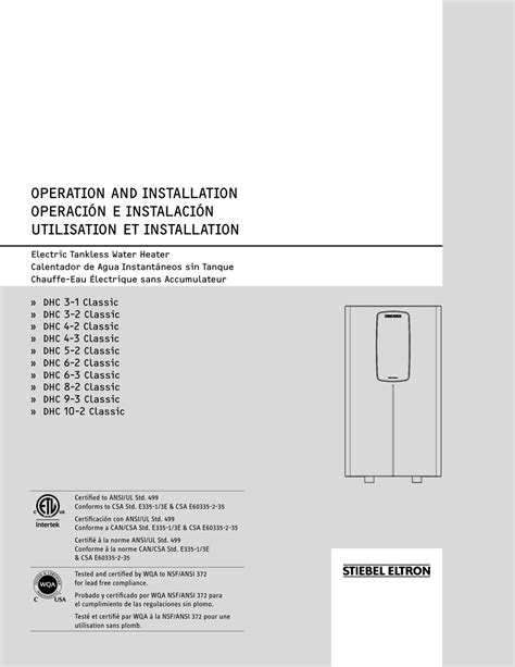 Stiebel Eltron Dhc 3 1 Classic Operation And Installation Pdf Download