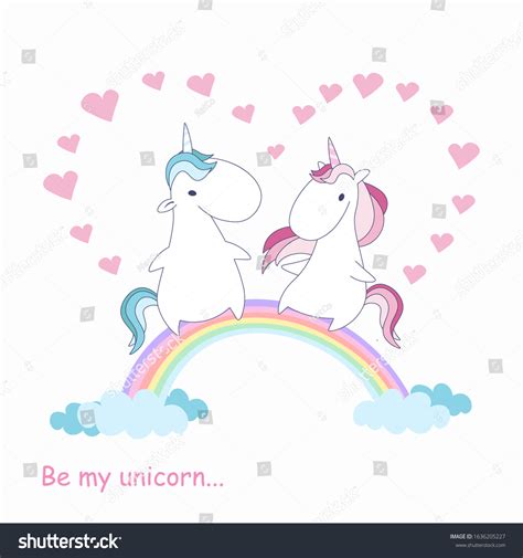 Cute Cartoon Unicorns Sitting On Rainbow Vector De Stock Libre De