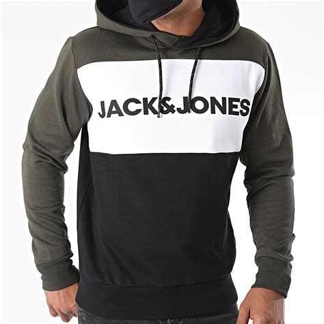 Jack And Jones - Sweat Capuche Tricolore Logo Blocking Vert Kaki Blanc ...