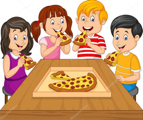 Imágenes Comiendo Niños Dibujos Animados Comiendo Pizza