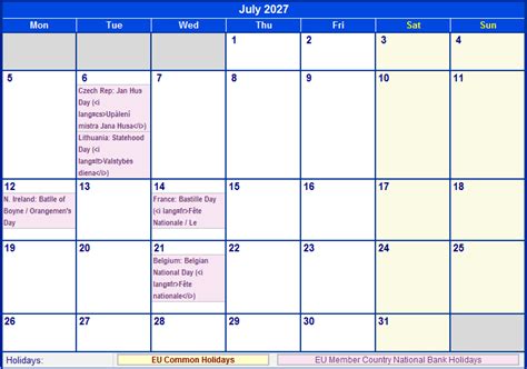 July 2027 Eu Calendar With Holidays For Printing Image Format