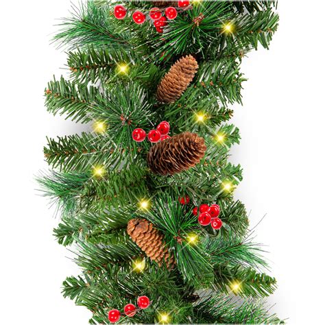Best Choice Products Ft Pre Lit Pre Decorated Garland W Pvc Branch Tips Lights Pine Cones