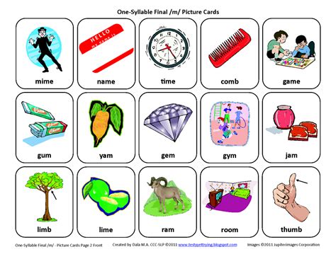 Testy Yet Trying Final M Free Speech Therapy Articulation Picture Cards