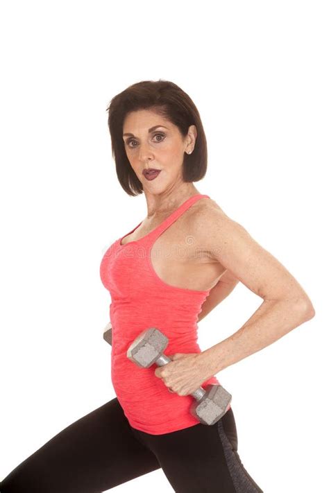 Older Woman Workout Weights Side Look Stock Image Image Of Arms Mature