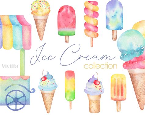 Ice Cream Watercolor Clip Art S Style Ice Cream Bar Cone Etsy Ireland