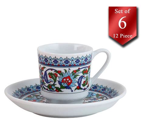 Turkish Coffee Cups Set Espresso Cups With Saucers Porcelain Fancy Demitasse Cups Set Of 6