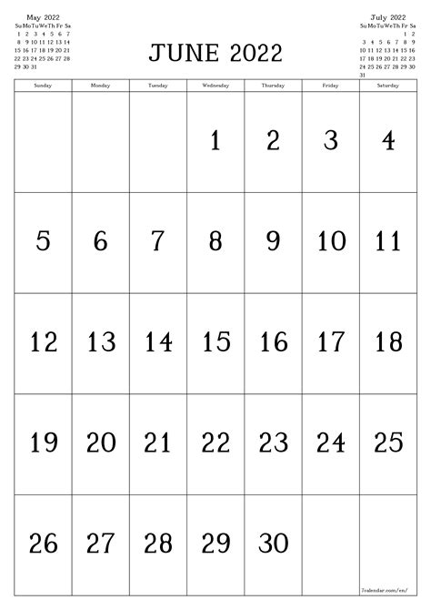 2022 Monthly Calendar Printable June