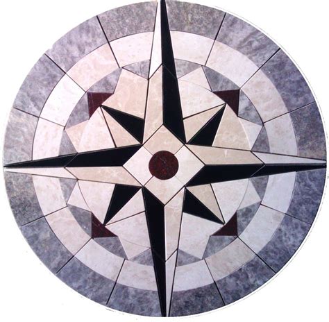 Tile Floor Medallion Marble Mosaic Compass Star Design 36