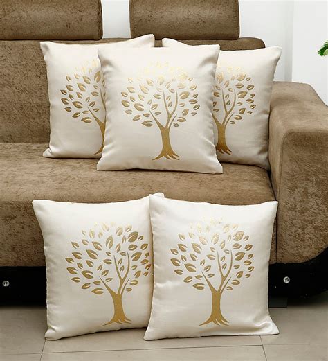 Buy Foil Printed Jute Floral Pattern 16x16 Inches Cushion Covers Set