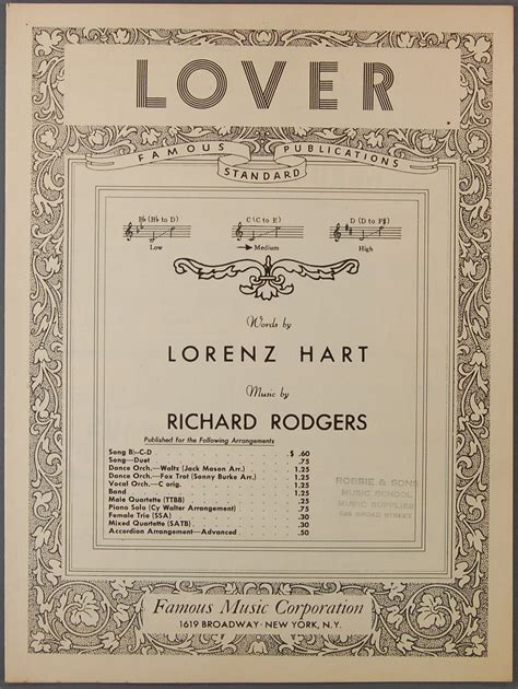 lover sheet music lorenz hart and richard rodgers piano vocal ukulele ebay