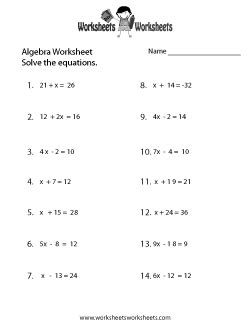 Worksheets cover the following algebra topics: Algebra Worksheets - Free Printable Worksheets for Teachers and Kids