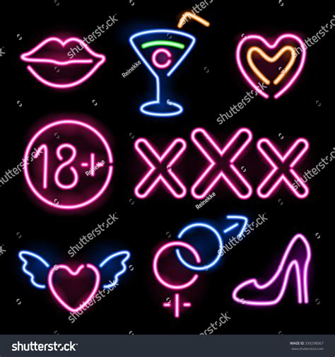 Set Glowing Neon Erotic Symbols On Stock Vector Royalty Free