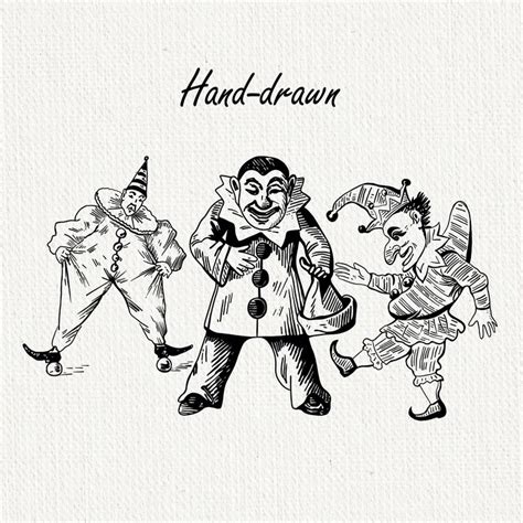Three Clowns Are Standing Next To Each Other With The Words Hand Drawn Above Them