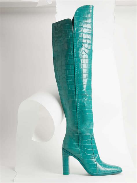 Crocodile Print Leather Boots Turquoise Beboot Max Mara Printed