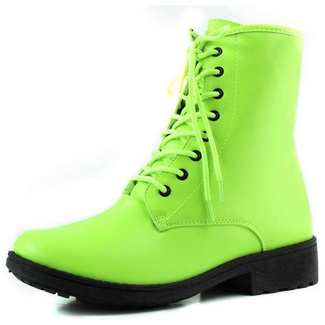 Qupid Ankle Bootie Military Combat Lace Up Boot Neon Yellow Color
