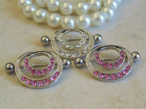 Romantic Style Nipple Shieldring With Double Hoops And Pave Gems Ebay
