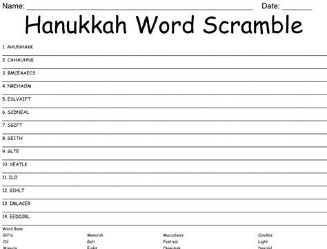 Hanukkah Word Scramble Wordmint