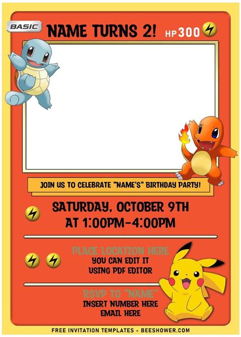 Free Editable Pdf Lovely Pokémon Card Themed Birthday Invitation