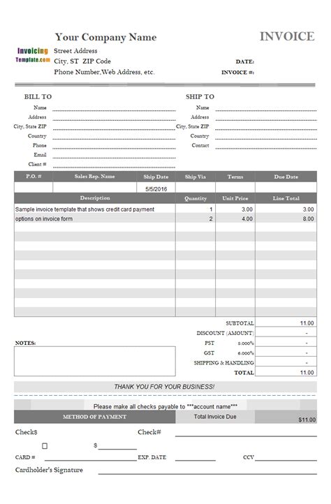 If you are signing up with a credit card processor, look out for these fees, as they can dramatically increase your monthly costs for credit card processing. Invoice Template with Credit Card Payment Option