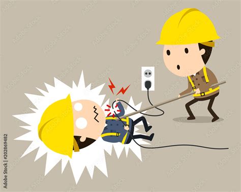 Electric Shock Get Shocked Vector Illustration Safety And Accident Industrial Safety Cartoon