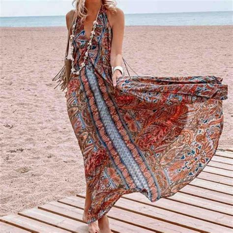 Summer Boho Beach Dress Floral Print Boho Dress Vintage Chic Etsy