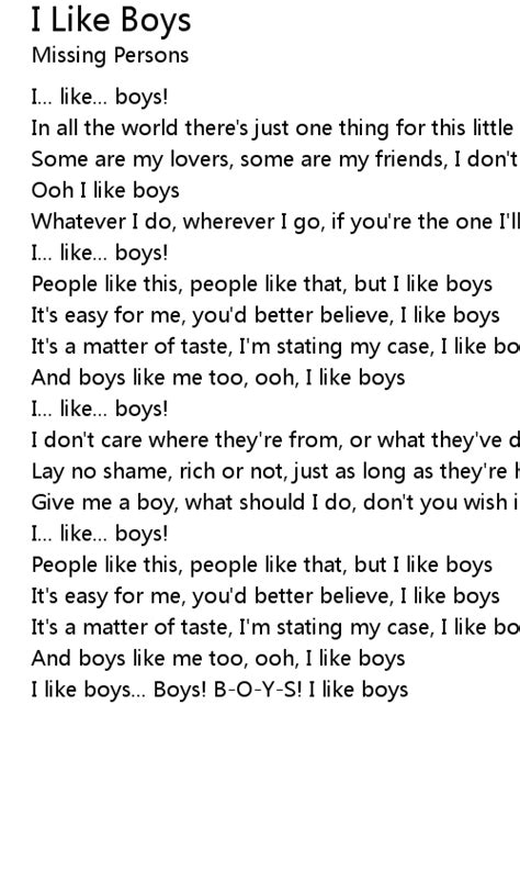 I Like Boys Lyrics Follow Lyrics