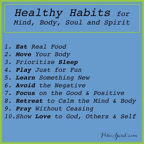 Healthy Habits For Mind Body Soul And Spirit