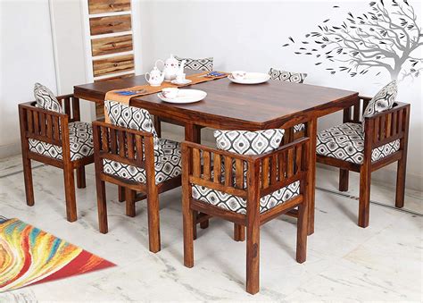 Moonwooden Solid Wood 6 Seater Dining Table Set With 6 Chair For Home