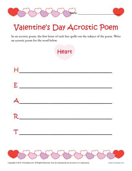 Free Printable Valentine Acrostic Poem Worksheet