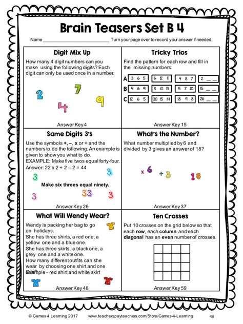 worksheet brain teaser worksheets kindergarten math brain db excelcom