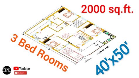 40x50 Feet House Plan 2000 Sqft House 3bhk 2021 Youtube