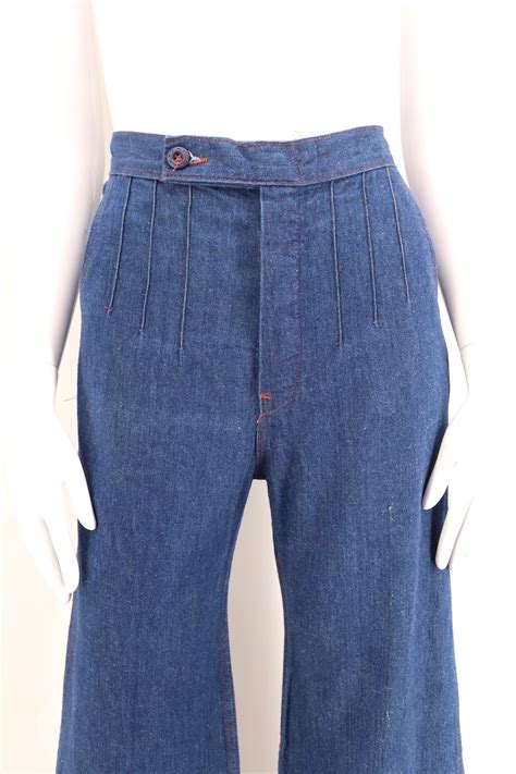 70s High Waisted Sz 29 Seamed Denim Bell Bottoms Jeans Vintage 1970s Wide Leg Seamed Stitched