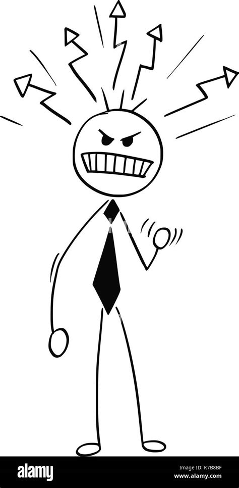 Cartoon Stick Man Illustration Of Angry Grumpy Business Man Businessman