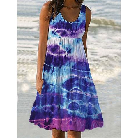 Teal Purple Tie Dye Sleeveless A Line Dress In 2021 A Line Dress Ladies Mini