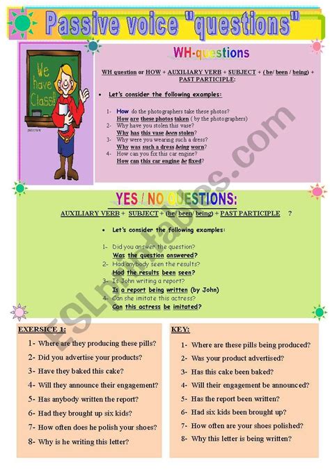 Check spelling or type a new query. passive voice " QUESTIONS" (key included) - ESL worksheet ...