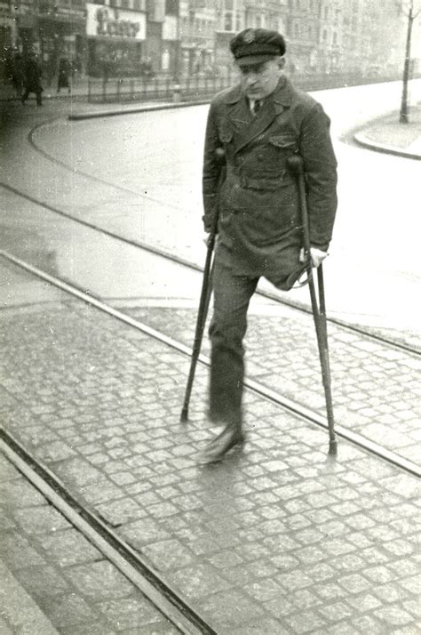 One Legged Man On Crutches Crossing The Street In Berlin Germany 1933