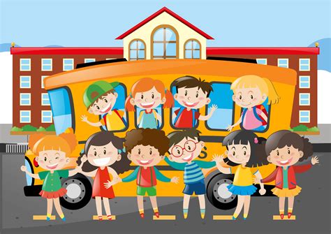 Many Students Riding On Schoolbus To School 370161 Vector Art At Vecteezy