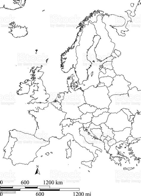 Europe Map Outline Vector With Scales In A Blank Design Stock